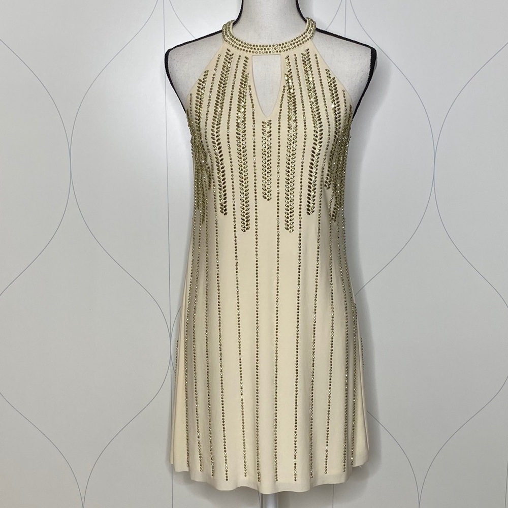 Betsy & Adam studded halter dress gold/cream 6 - Picture 1 of 7